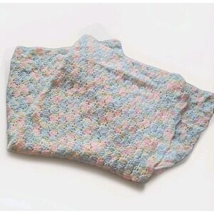 HANDMADE Crochet Baby Crib Blanket Throw Variegated Blue Pink Yellow Boy Girl